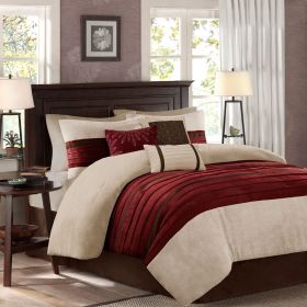 7 PC Pieced Faux Suede Comforter Set Red King