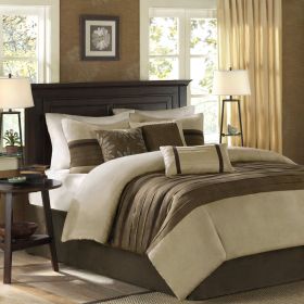 7 PC Pieced Faux Suede Comforter Set Natural Queen