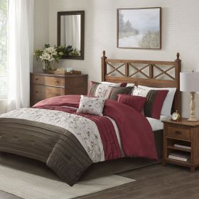 Embroidered 7 Piece Comforter Set Red King