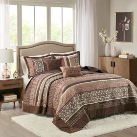 5 Piece Reversible Jacquard Bedspread Set Red King