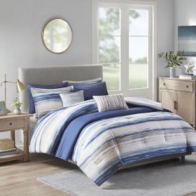 8 Piece Printed Seersucker Comforter and Quilt Set Collection Blue King/Cal King