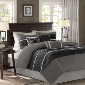 7 PC Pieced Faux Suede Comforter Set Black Queen