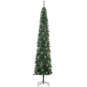9.5ft Pencil Christmas Tree, Slim Xmas Tree with Realistic Branches, Pine Cones and Metal Base, Green (Option: Green-1050x250x280 mm)