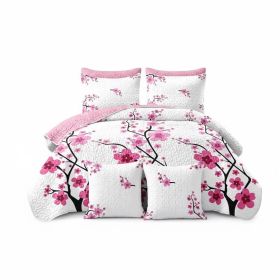 Pink Floral 5-Piece Quilt Set With 2 Matching Pillow Shams And 2 Decorative Pillow Covers, 130 GSM Microfiber Designer Bedspread (Option: Cal King)