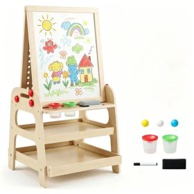 2-in-1 Wooden Kids Art Easel with Marble Run, Magnetic Whiteboard Standing Easel with Storage Shelves & Accessories for Kids 3+ (Option: default title)