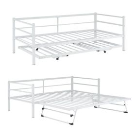 White Twin Size Metal Sofa Bed - Convertible Daybed with Pull-Out Trundle , Multi-Functional for Small Spaces (Option: default title)