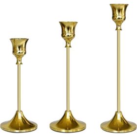Gold Candlestick Holders, 3 Pack Taper Candle Holders, Elegant Candle Stands For Dining Table, Wedding, Christmas & Home Decor (Option: Titanium Gold)