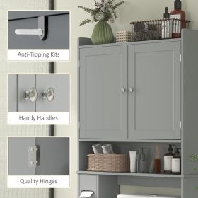 Modern Over The Toilet Storage Cabinet With 2 Doors, Above Commode Storage Cabinet With Toilet Paper Holder, Gray (Option: Gray)