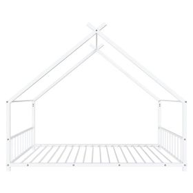 White Flat Bed House Shape with Side Guardrails Twin Children's Iron Bed (Option: default title)