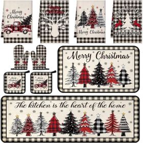 10 Pack Christmas Tree Kitchen Decor Set, Retro Buffalo Plaid Holiday Decorations For Countertop, Table, Shelf, Cabinet & Home (Option: MULTI)