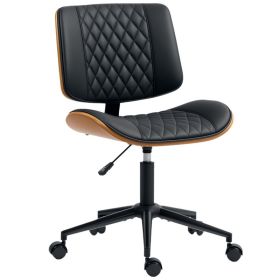 Home Office Chair No Arms With Wheels, PU Leather Desk Chair With Adjustable Height, 360 Swivel For Reading, Black (Option: BLACK)