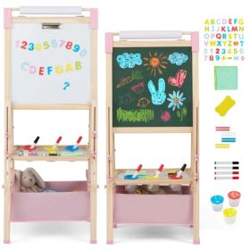 3-in-1 Wooden Kid's Easel Natural+Pink, Magnetic Chalkboard/Whiteboard 60 Accessories (Option: default title)