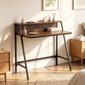 31.5 Inch Industrial Desk with Raised Shelf Metal Frame for Home Office Use (Color: Rustic Brown)