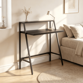 31.5 Inch Industrial Desk with Raised Shelf Metal Frame for Home Office Use (Color: Black)