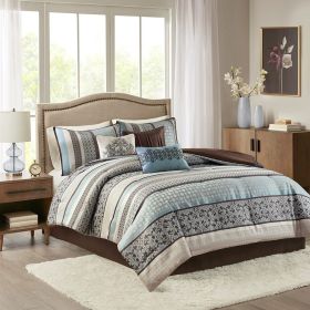 7 Piece Comforter Set Blue King (Color: as Pic)