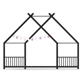 Black House Shaped Twin Size Kids Metal Bed with Side Rails, Platform Bed No Box Spring Needed, Safe & Sturdy Metal Frame for Kids Toddlers, US S (Option: default title)