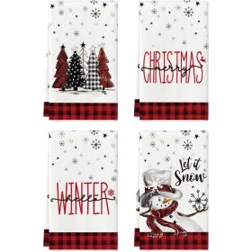 Red & Black Snowman Christmas Kitchen Towels, Set Of 4, 18 X 26 Inch Holiday Dish Towels For Kitchen, Home & Festive Decor (Option: MULTI)