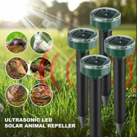 Solar Power Animal Repeller Ultrasonic Mole Pest Cat Mice Rodent Outdoor LED 2PK (Option: Without LED)