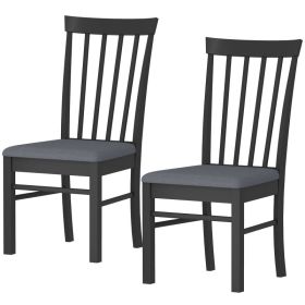 Wooden Dining Chairs Set Of 2, Farmhouse Upholstered Kitchen Chairs With Rubber Wood Frame, Black And Gray (Option: BLACK)