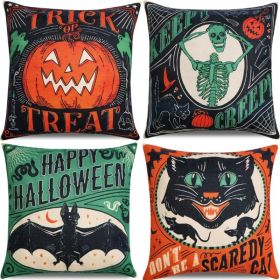 Vintage Halloween Throw Pillow Covers, 18x18 Inch Decorative Cushion Cases For Home Decor (Option: BLACK)