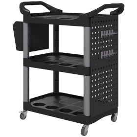 3-Tier Rolling Tool Cart, 200 LBS Capacity Plastic Utility Cart With Side Shelf And Storage Bucket, Black (Option: BLACK)