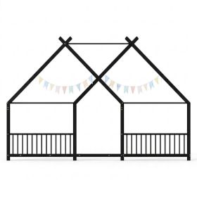 Full Size Metal House Bed Frame, Montessori Floor Bed with Safety Side Guard Rails, No Box Spring Needed, House-Shaped Platform Bed for Kids Todd (Option: default title)